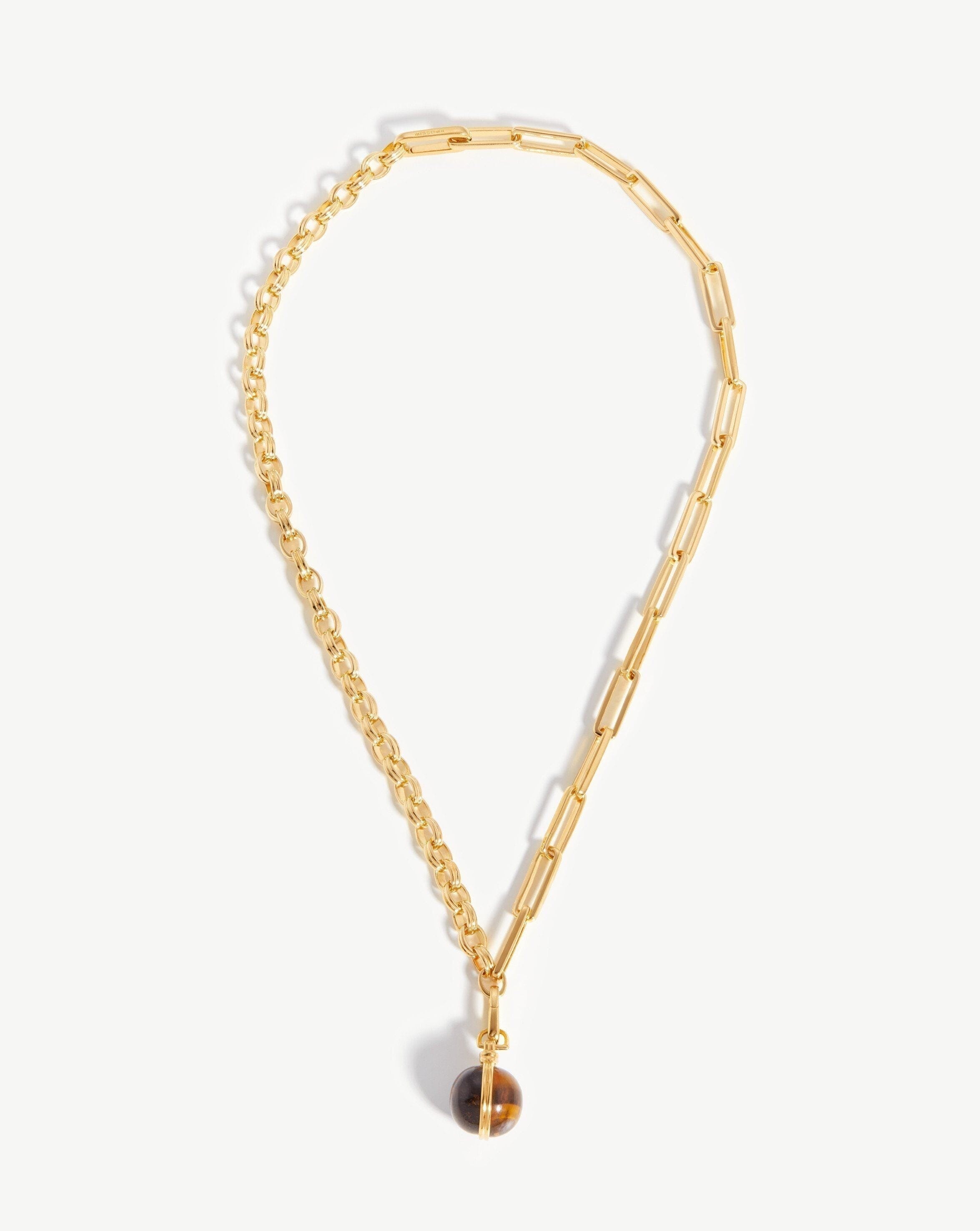 Deconstructed Axiom Sphere Chain Necklace | 18k Gold Plated/Tigers Eye