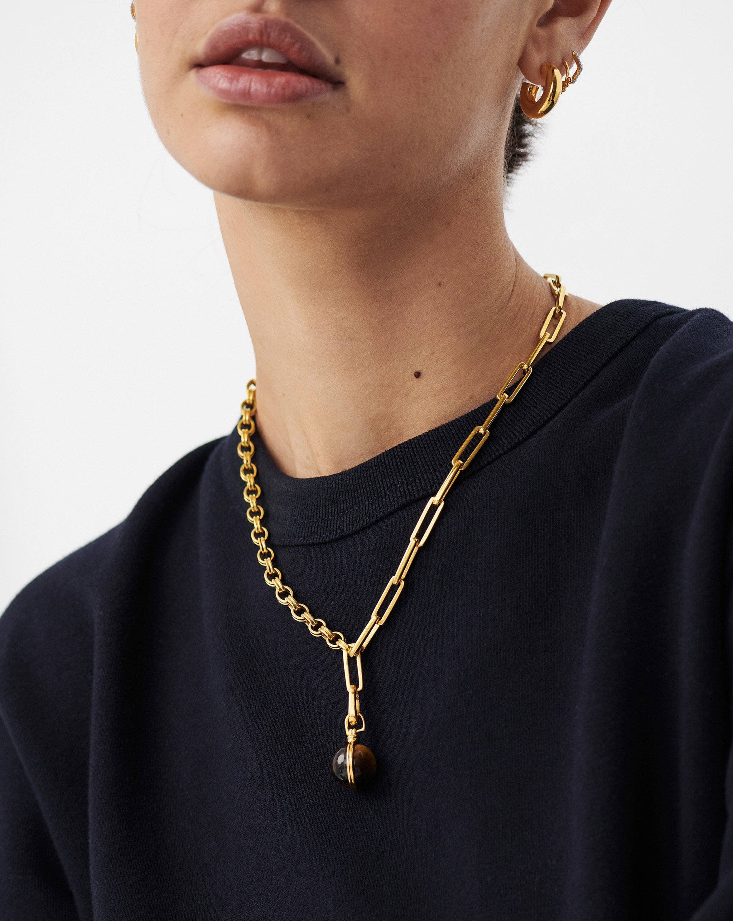 Deconstructed Axiom Sphere Chain Necklace | 18k Gold Plated/Tigers Eye