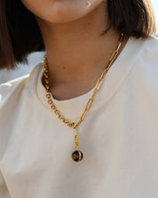 Deconstructed Axiom Sphere Chain Necklace | 18k Gold Plated/Tigers Eye