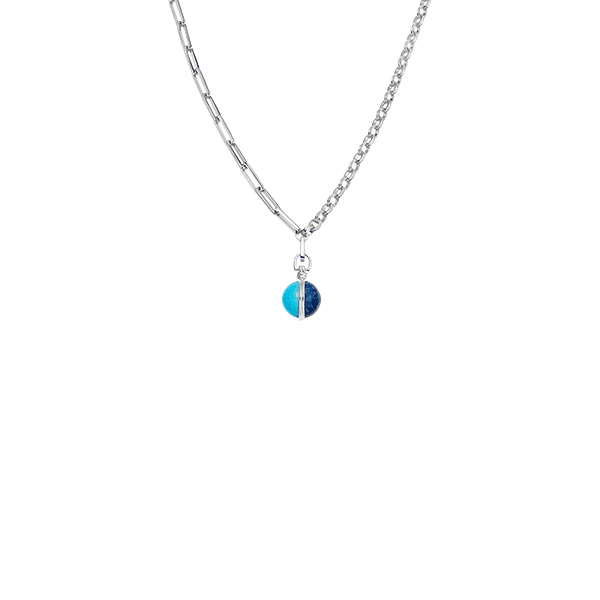 Deconstructed Axiom Sphere Chain Necklace | Silver Plated/Lapis & Turquoise