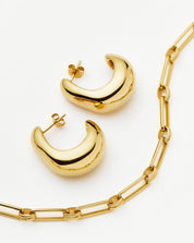 Dome Hoop Earrings & Chain Necklace Set | 18k Gold Plated