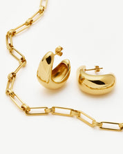 Dome Hoop Earrings & Chain Necklace Set | 18k Gold Plated