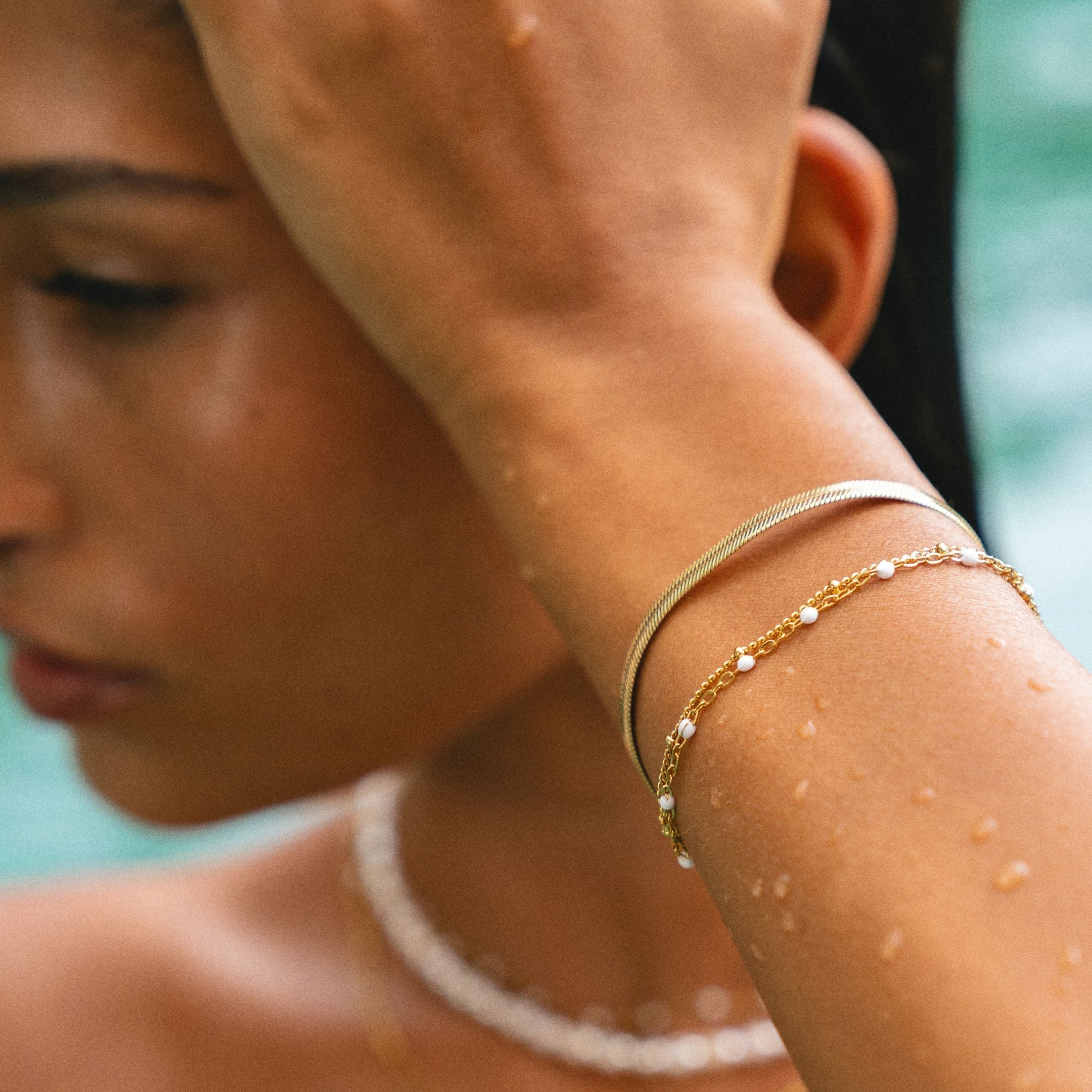 Double White Beaded Bracelet