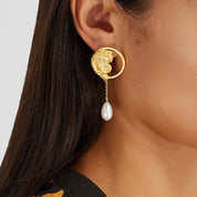 Face Coin Pearl Drop Earrings