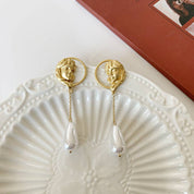 Face Coin Pearl Drop Earrings