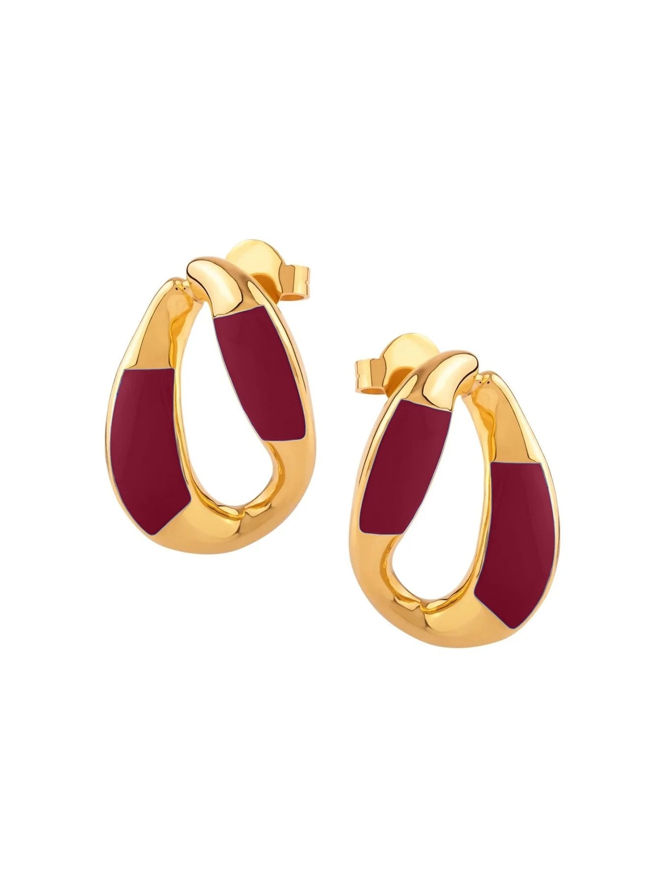 Enamel Link Mini Hoops - Midnight Maroon