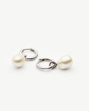 Fine Baroque Pearl Organic Hoop Earrings | 14k Solid White Gold/Pearl