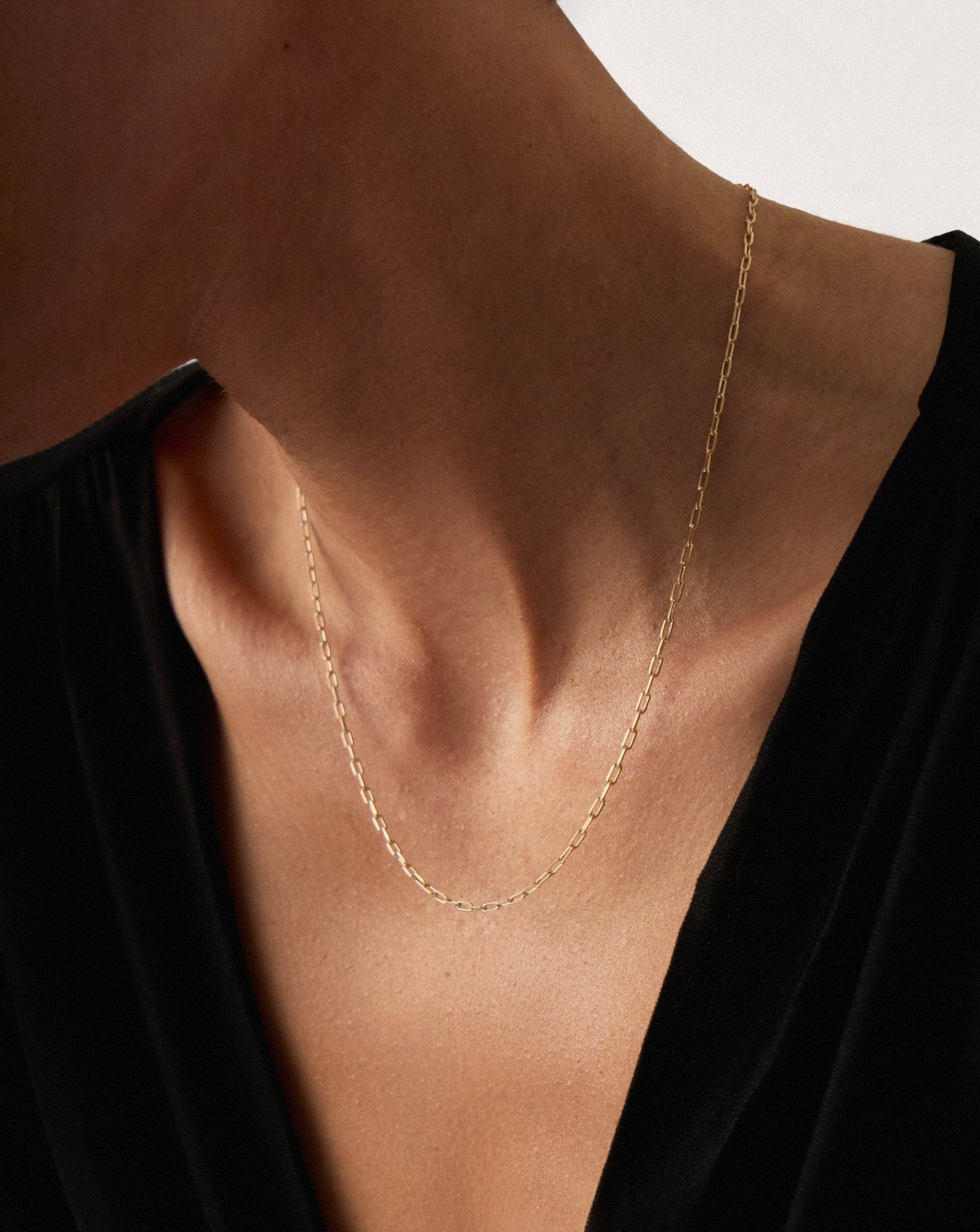 Fine Classic Paperclip Chain Necklace | 14k Solid Gold