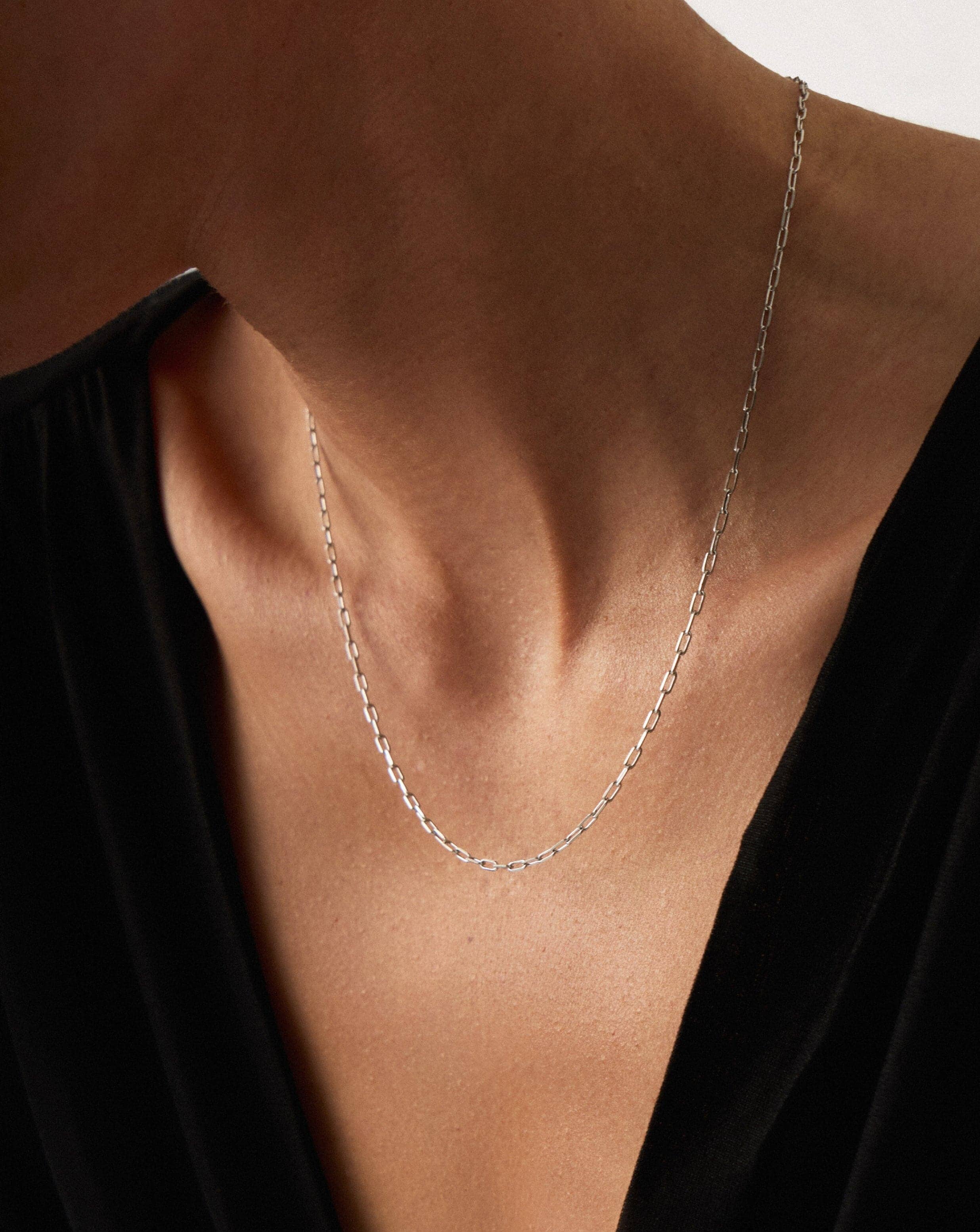 Fine Classic Paperclip Chain Necklace | 14k Solid White Gold