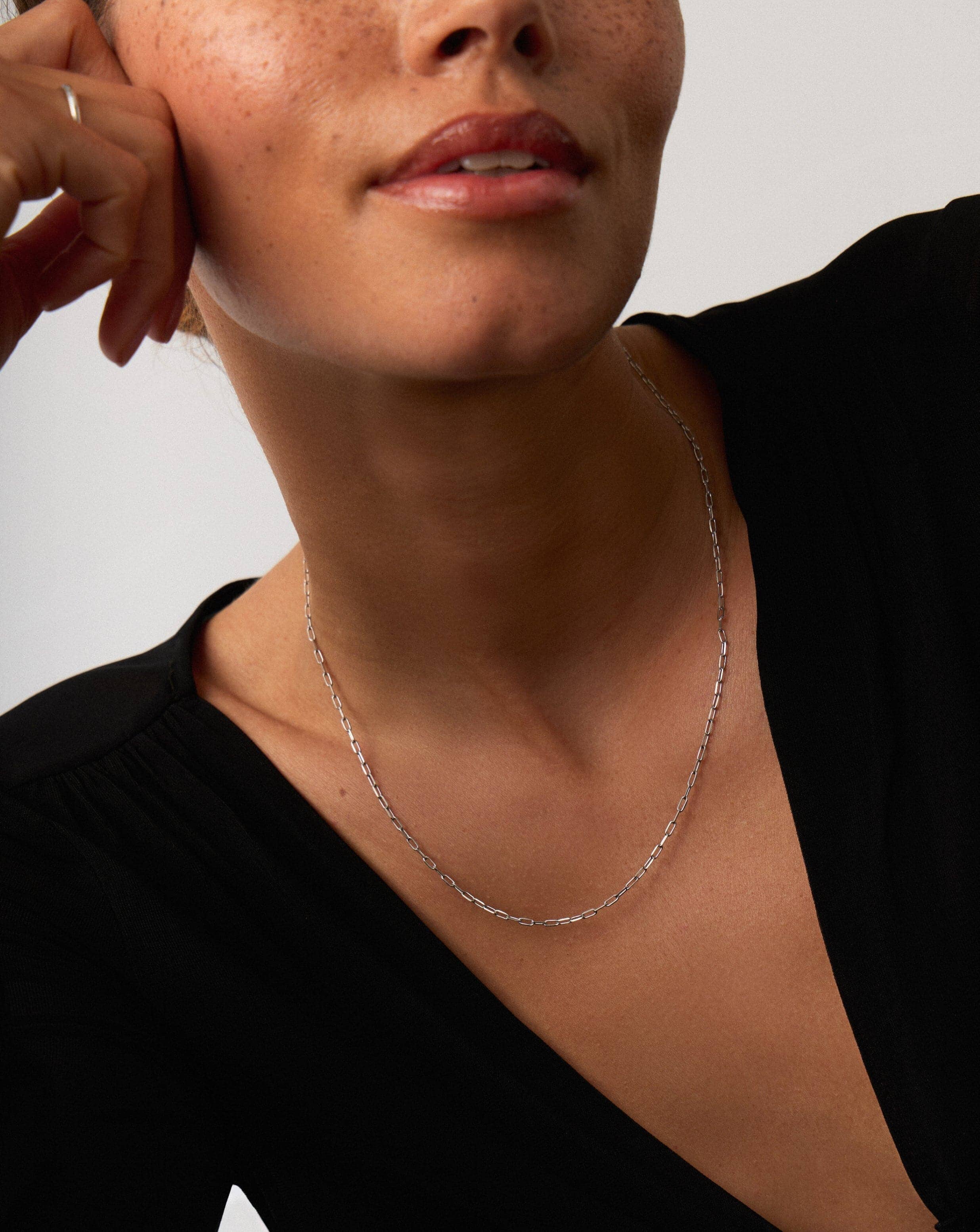 Fine Classic Paperclip Chain Necklace | 14k Solid White Gold