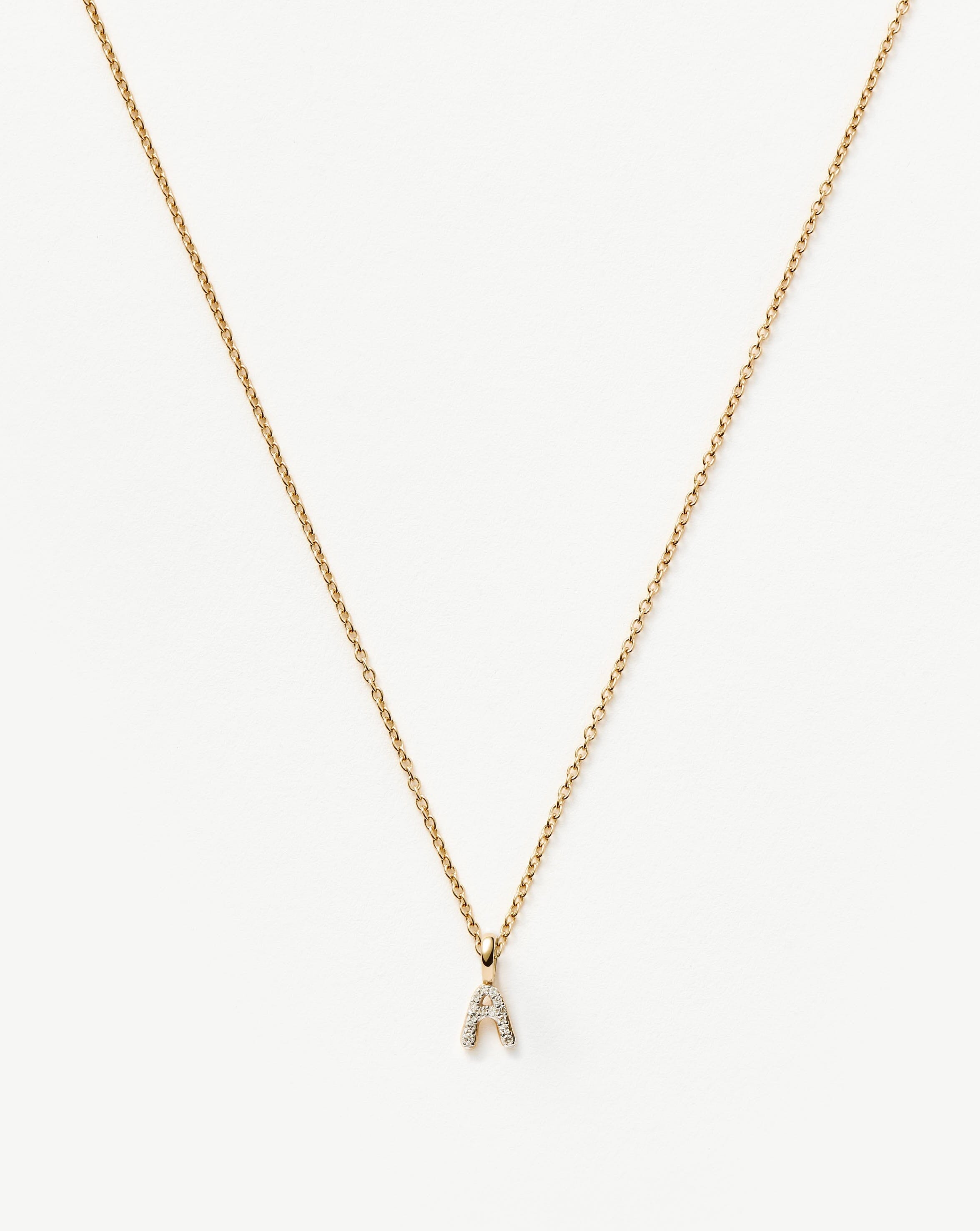 Fine Diamond Initial Mini Pendant Necklace  - A | 14k Solid Yellow Gold Plated/Diamond