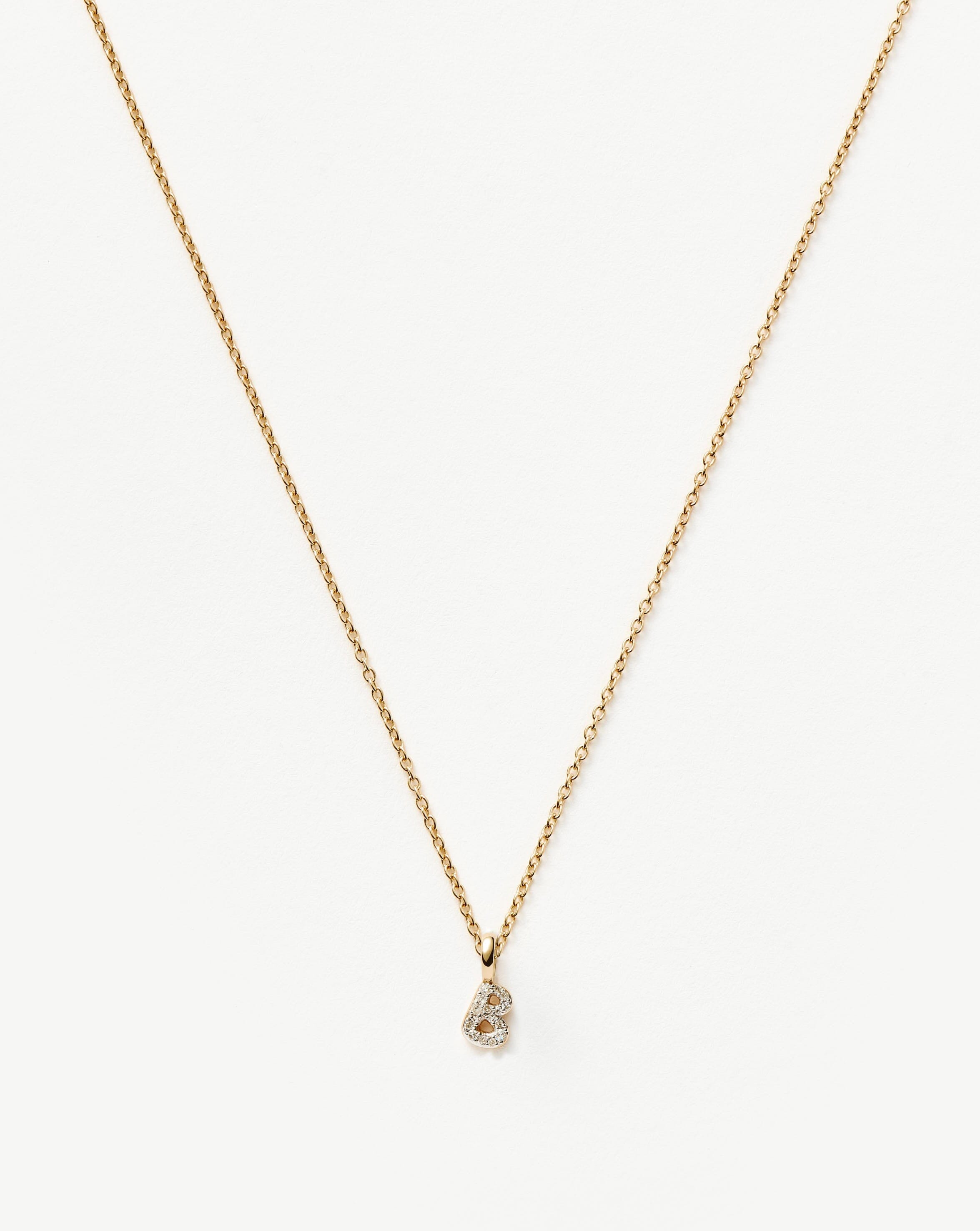 Fine Diamond Initial Mini Pendant Necklace - B | 14k Solid Yellow Gold Plated/Diamond