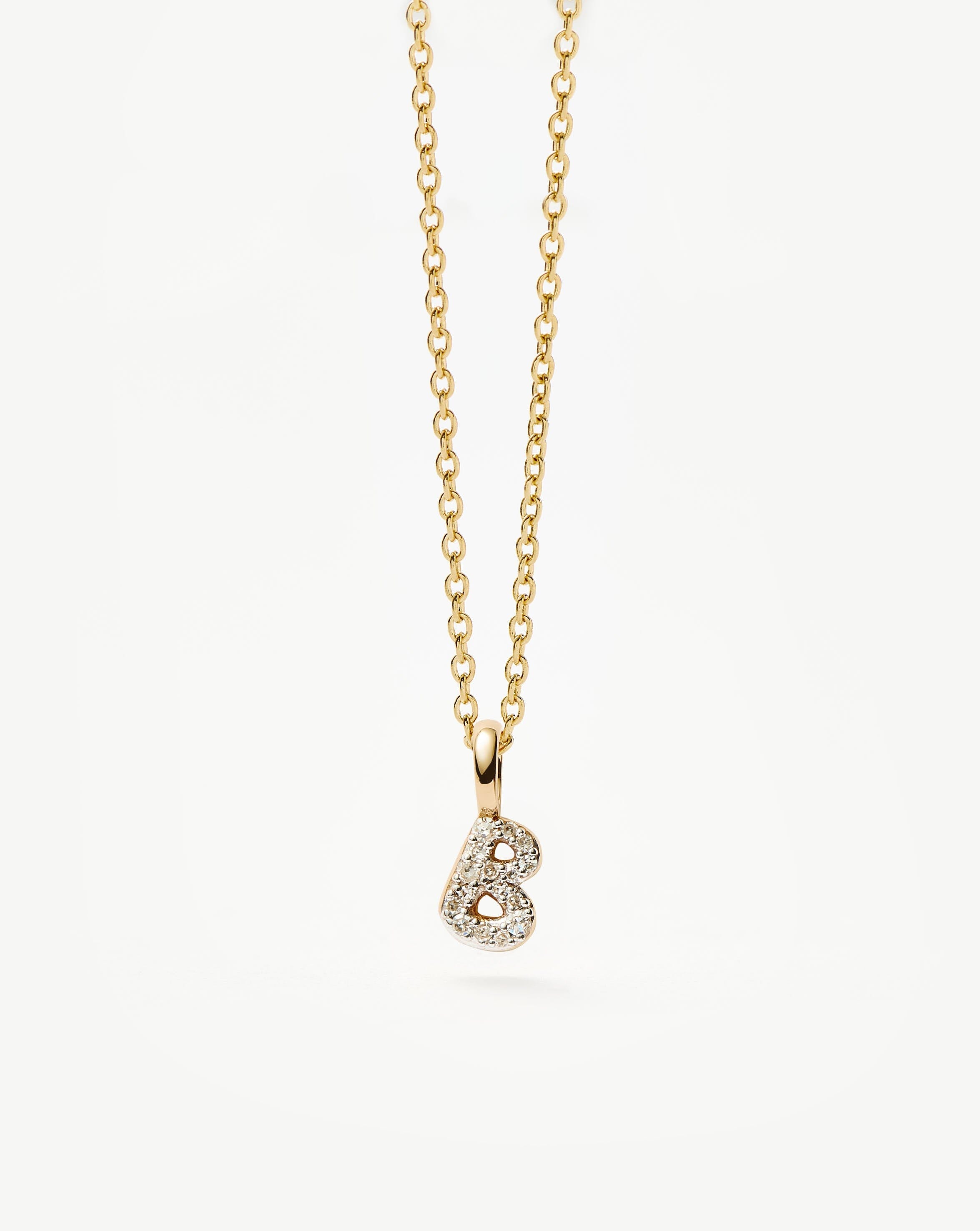 Fine Diamond Initial Mini Pendant Necklace - B | 14k Solid Yellow Gold Plated/Diamond