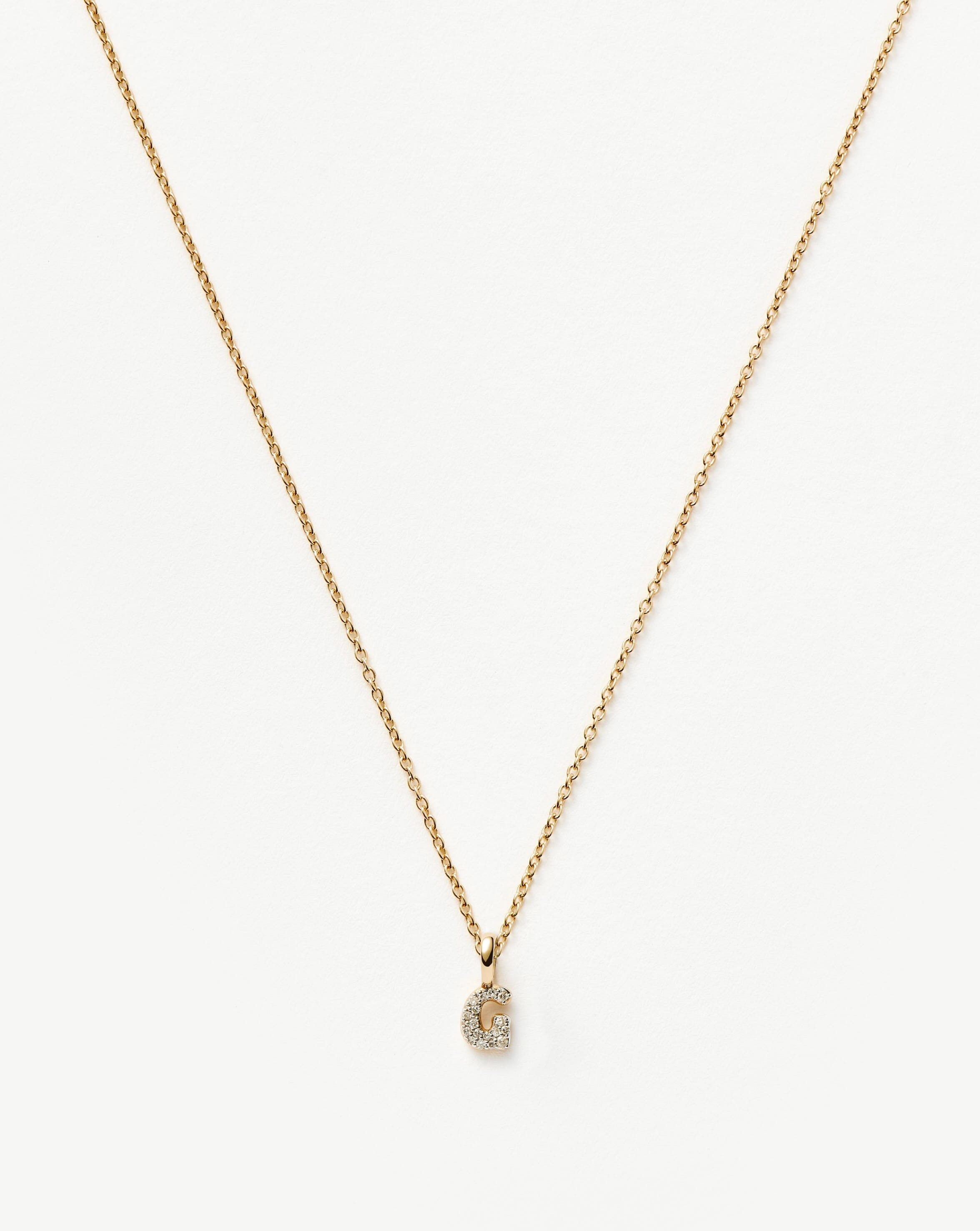 Fine Diamond Initial Mini Pendant Necklace - G | 14k Solid Yellow Gold Plated/Diamond