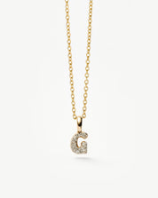 Fine Diamond Initial Mini Pendant Necklace - G | 14k Solid Yellow Gold Plated/Diamond