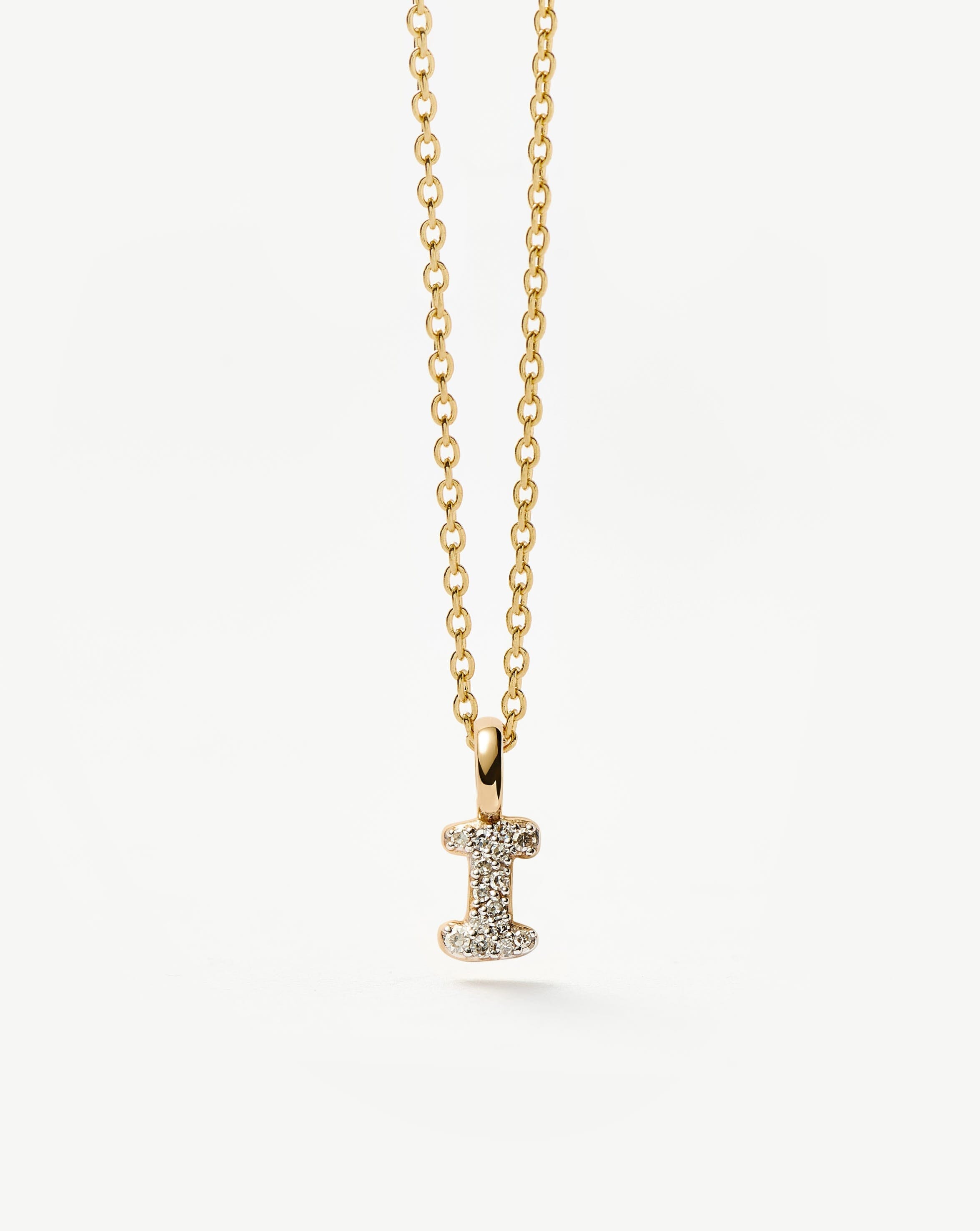 Fine Diamond Initial Mini Pendant Necklace - I | 14k Solid Yellow Gold Plated/Diamond