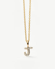 Fine Diamond Initial Mini Pendant Necklace - J | 14k Solid Yellow Gold Plated/Diamond