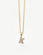 Fine Diamond Initial Mini Pendant Necklace - K | 14k Solid Yellow Gold Plated/Diamond