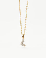 Fine Diamond Initial Mini Pendant Necklace - L | 14k Solid Yellow Gold Plated/Diamond