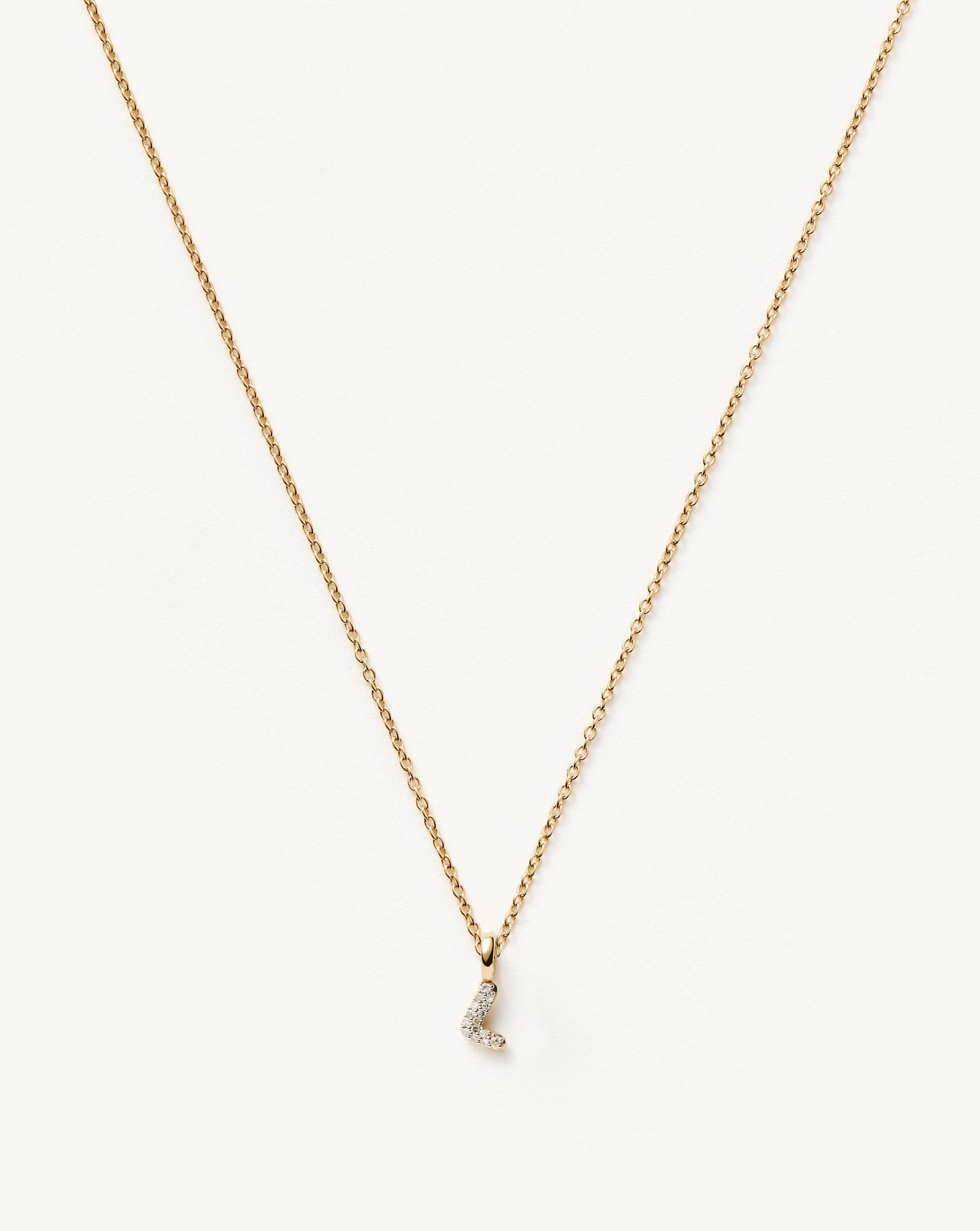 Fine Diamond Initial Mini Pendant Necklace - L | 14k Solid Yellow Gold Plated/Diamond