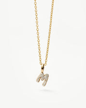 Fine Diamond Initial Mini Pendant Necklace  - M | 14k Solid Yellow Gold Plated/Diamond