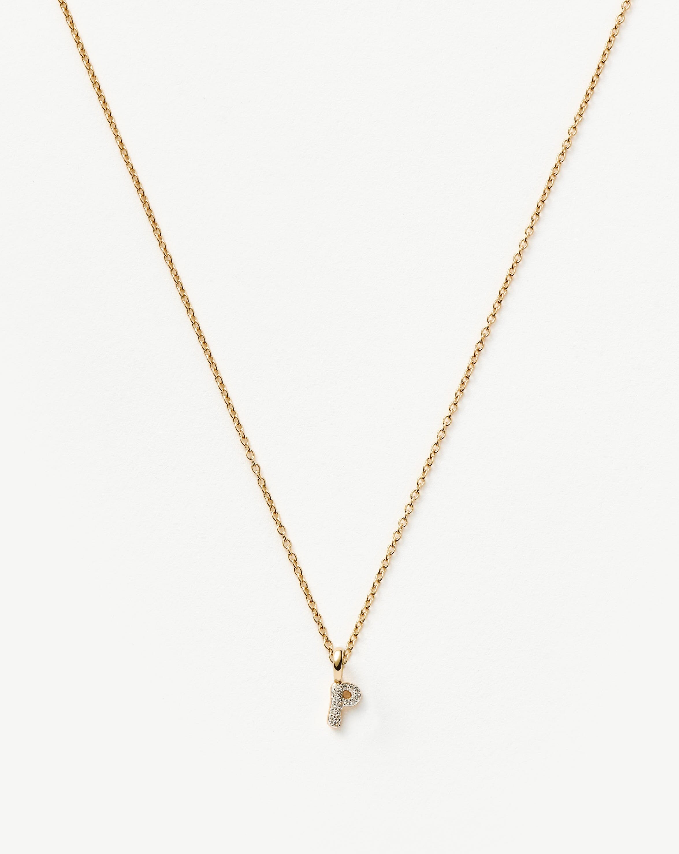 Fine Diamond Initial Mini Pendant Necklace - P | 14k Solid Yellow Gold Plated/Diamond