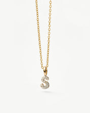 Fine Diamond Initial Mini Pendant Necklace - S | 14k Solid Yellow Gold Plated/Diamond