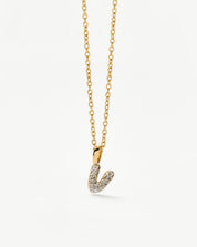 Fine Diamond Initial Mini Pendant Necklace - V | 14k Solid Yellow Gold Plated/Diamond