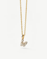 Fine Diamond Initial Mini Pendant Necklace - W | 14k Solid Yellow Gold Plated/Diamond