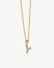 Fine Diamond Initial Mini Pendant Necklace - Y | 14k Solid Yellow Gold Plated/Diamond