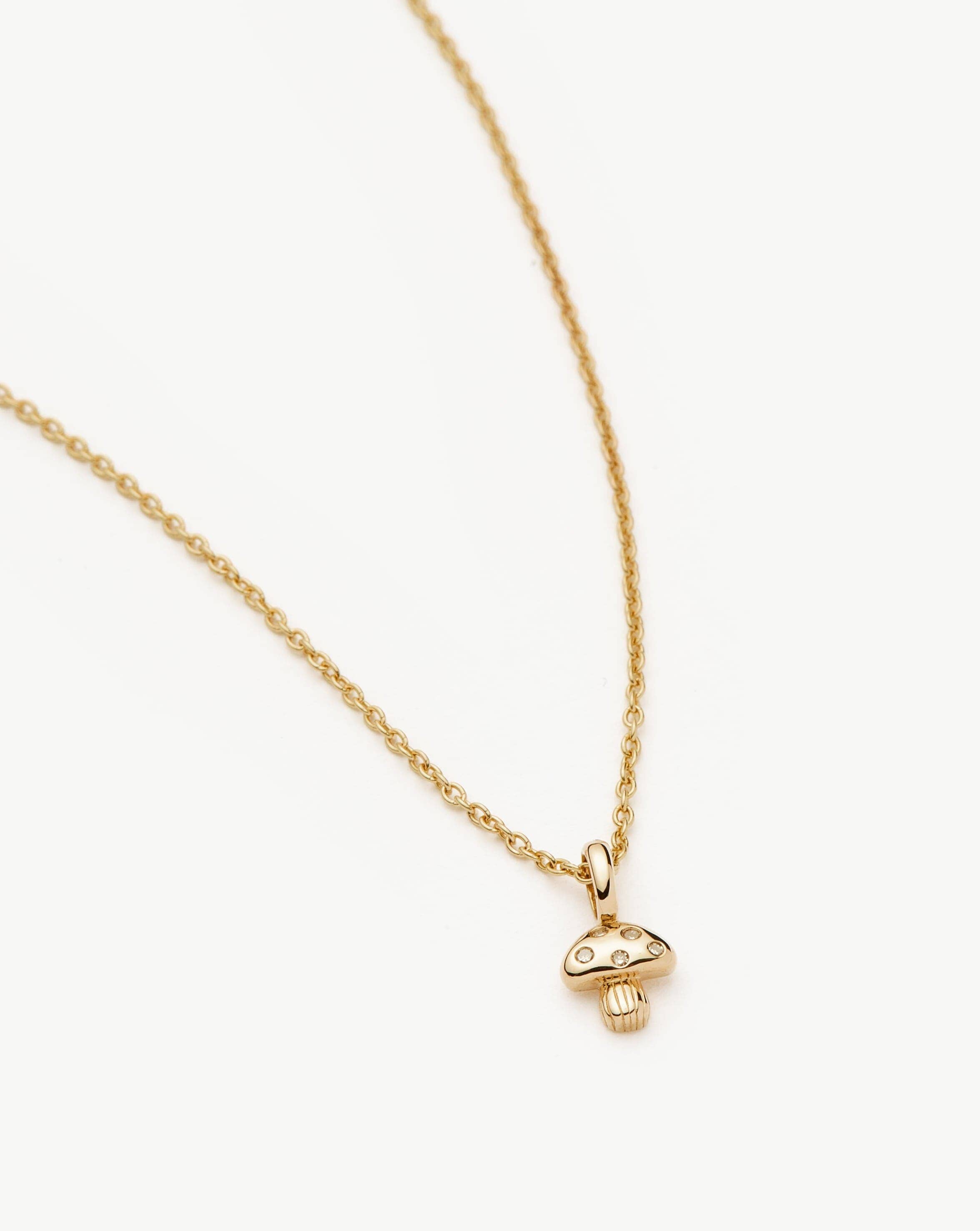 Fine Diamond Mushroom Mini Pendant Necklace | 14k Solid Gold/Diamond