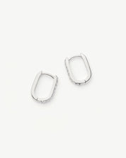 Fine Diamond Ovate Mini Hoop Earrings | 14k Solid White Gold/Diamond