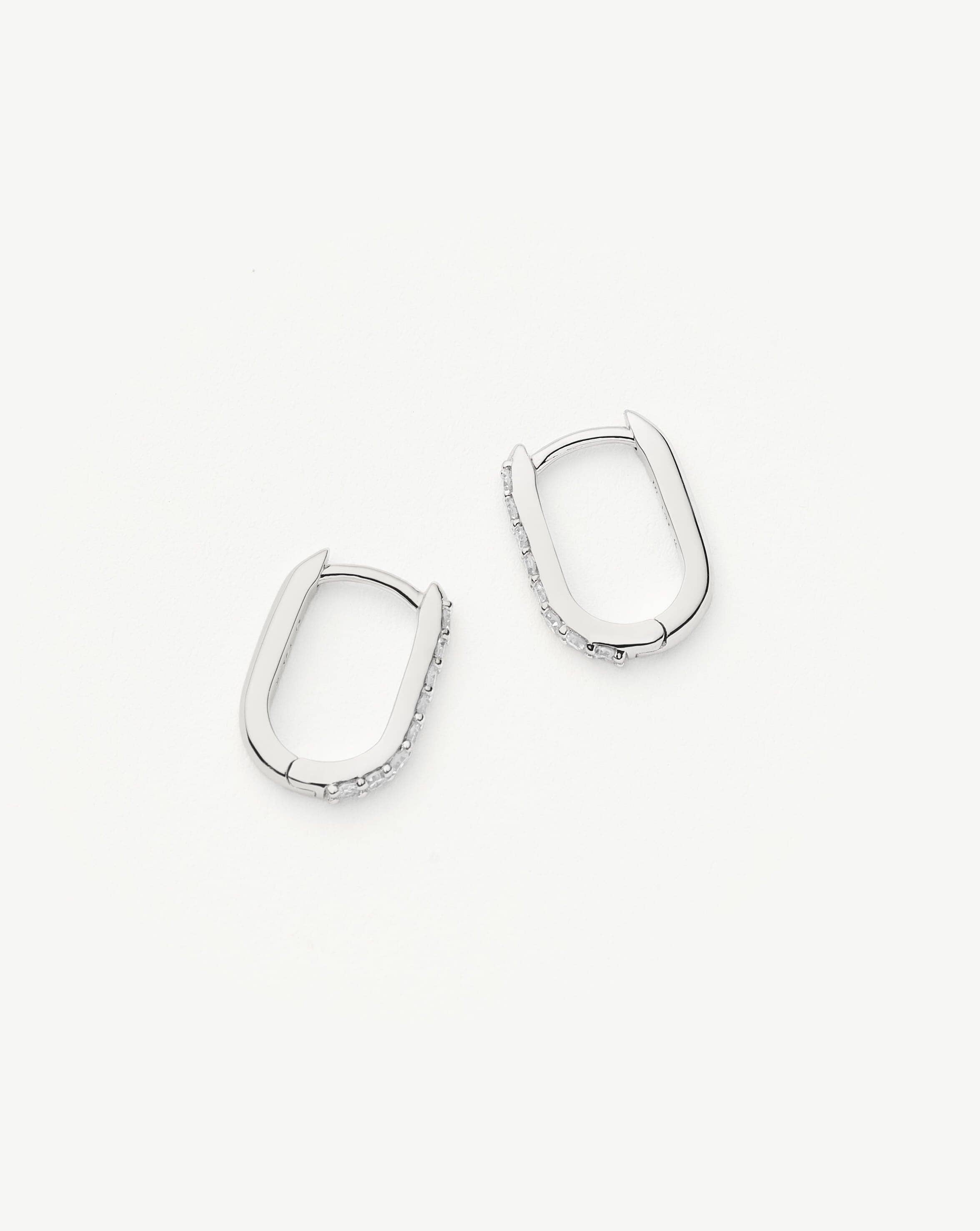 Fine Diamond Ovate Mini Hoop Earrings | 14k Solid White Gold/Diamond