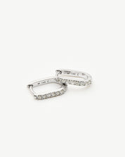 Fine Diamond Ovate Mini Hoop Earrings | 14k Solid White Gold/Diamond