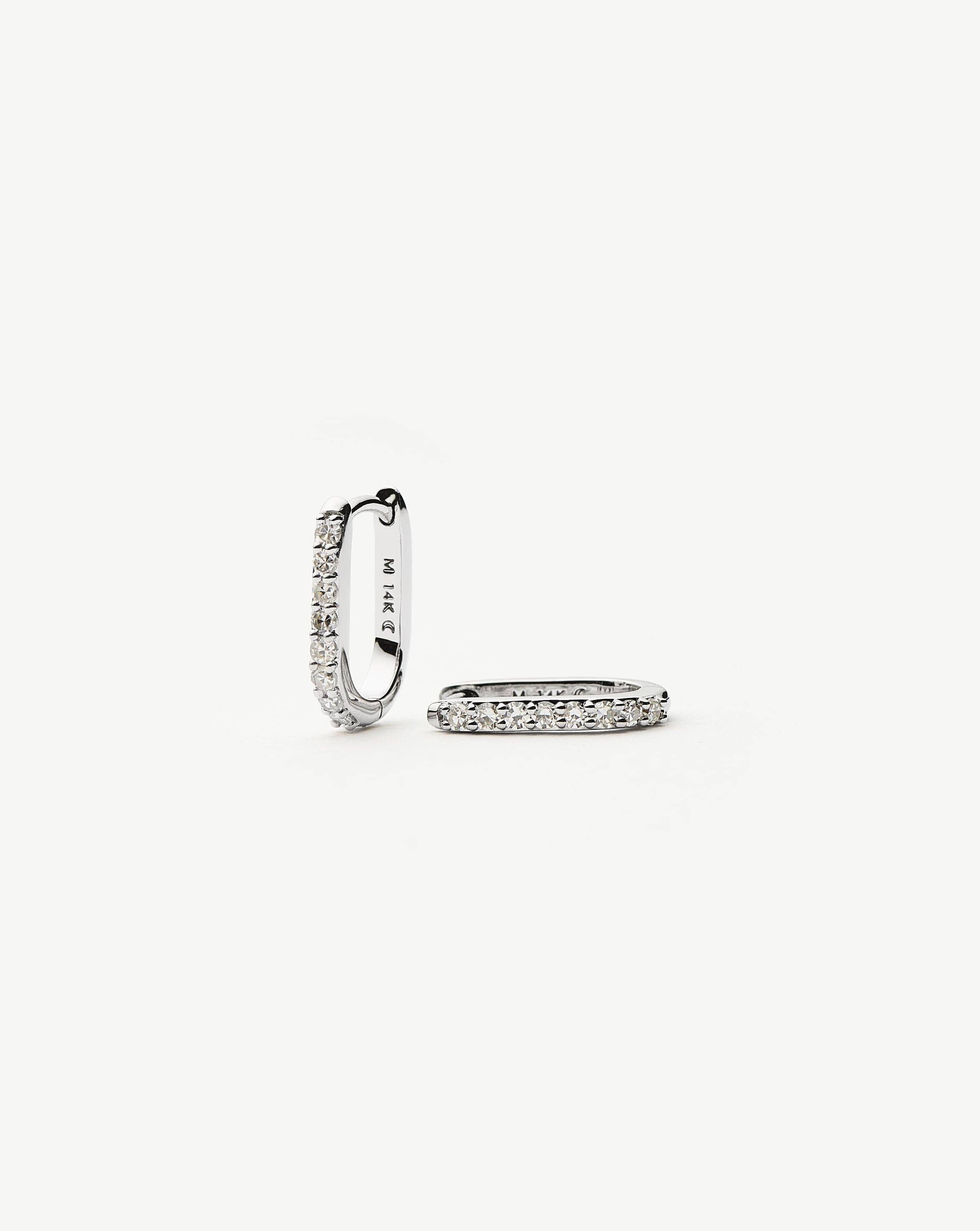 Fine Diamond Ovate Mini Hoop Earrings | 14k Solid White Gold/Diamond