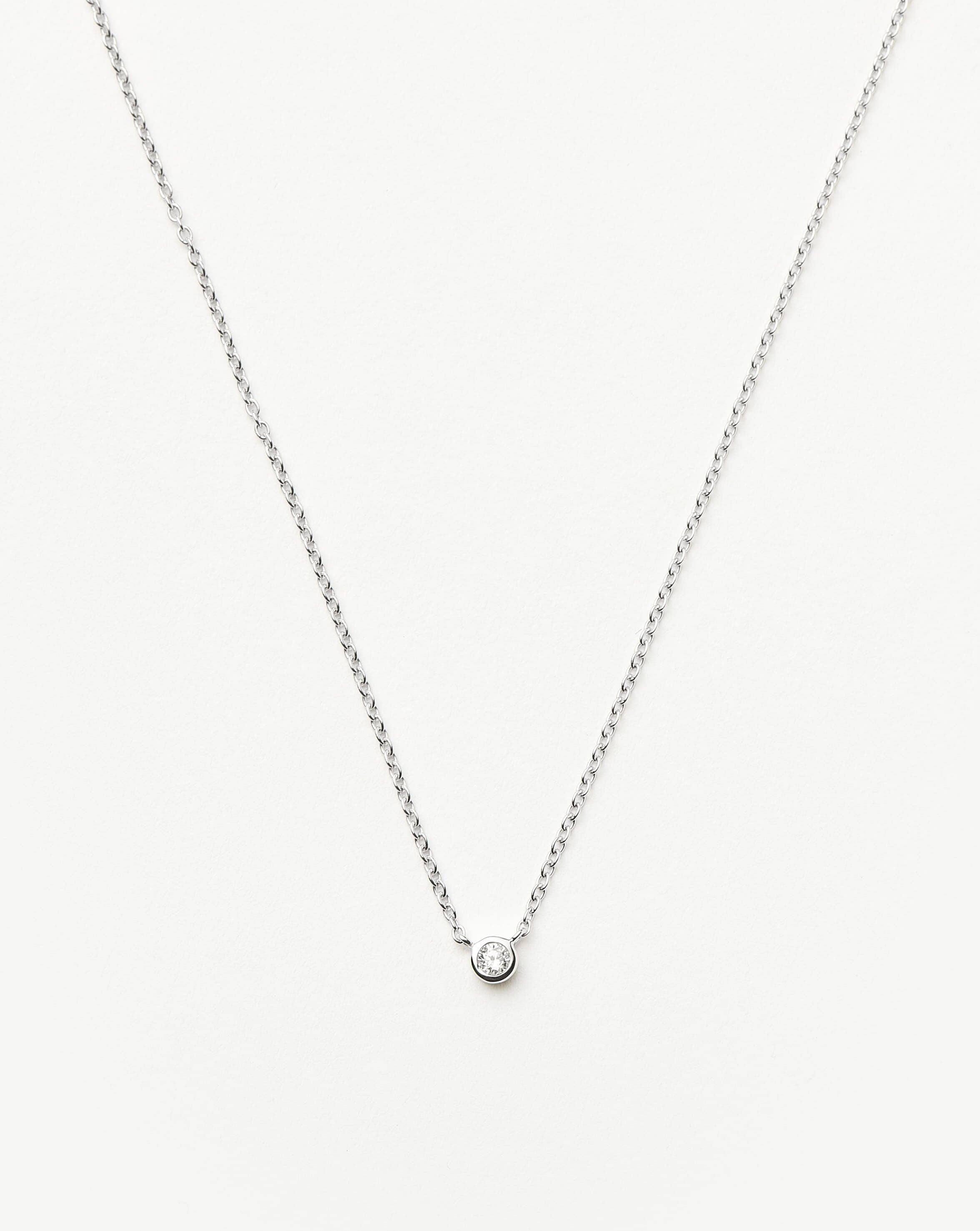 Fine Diamond Solitaire Pendant Necklace | 14k Solid White Gold/Diamond