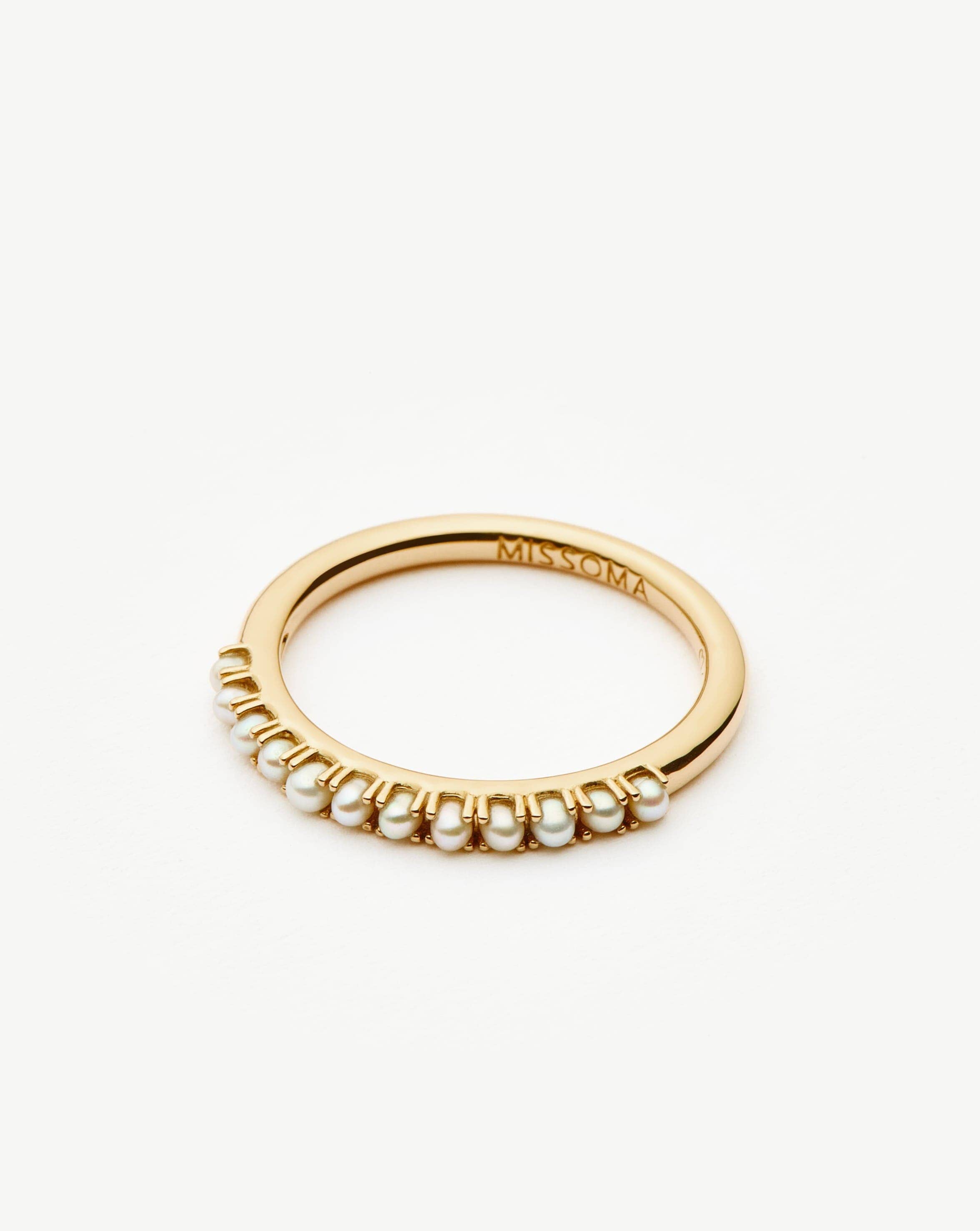 Fine Half Eternity Pearl Ring | 14k Solid Gold/Pearl