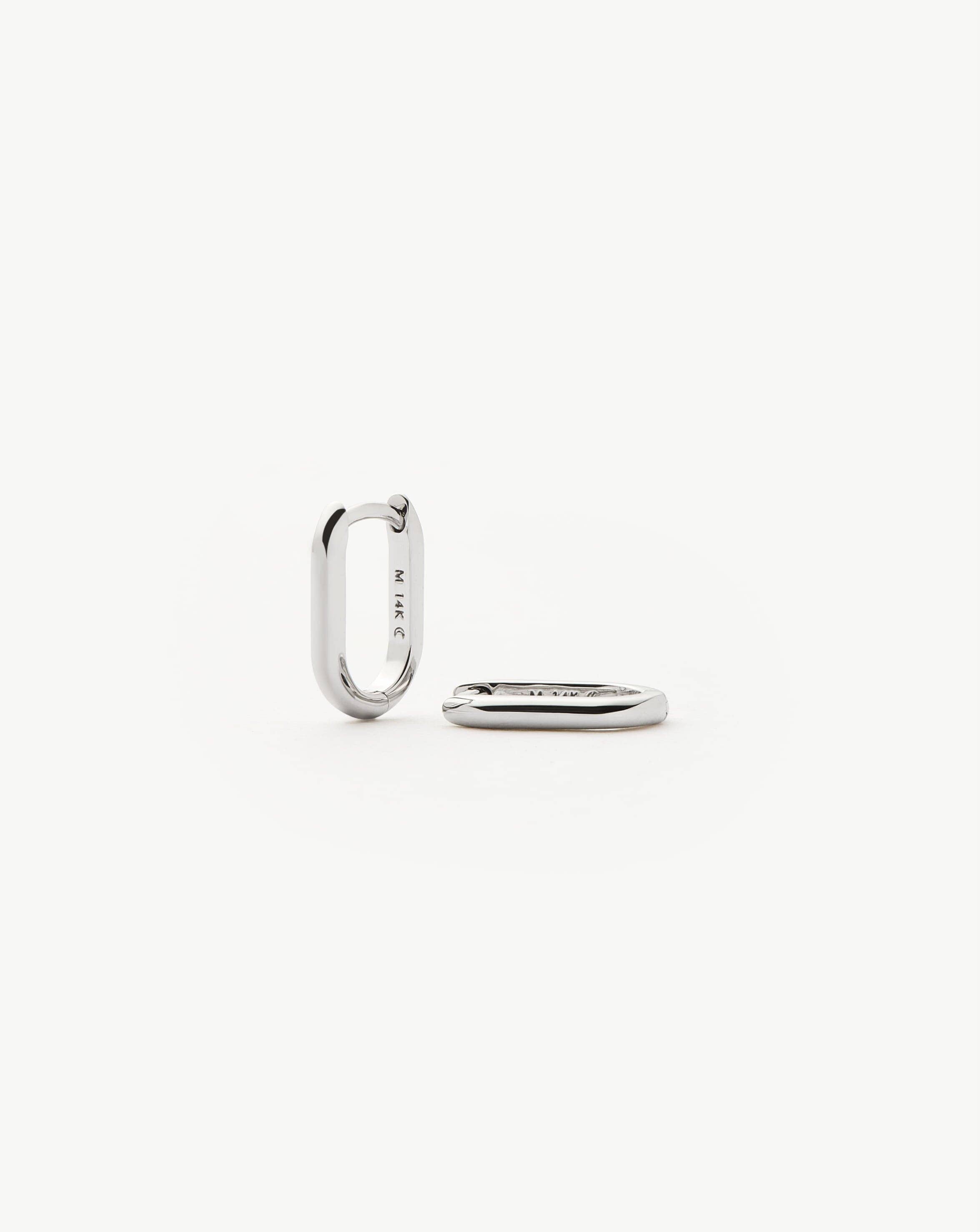 Fine Ovate Mini Hoop Earrings | 14k Solid White Gold