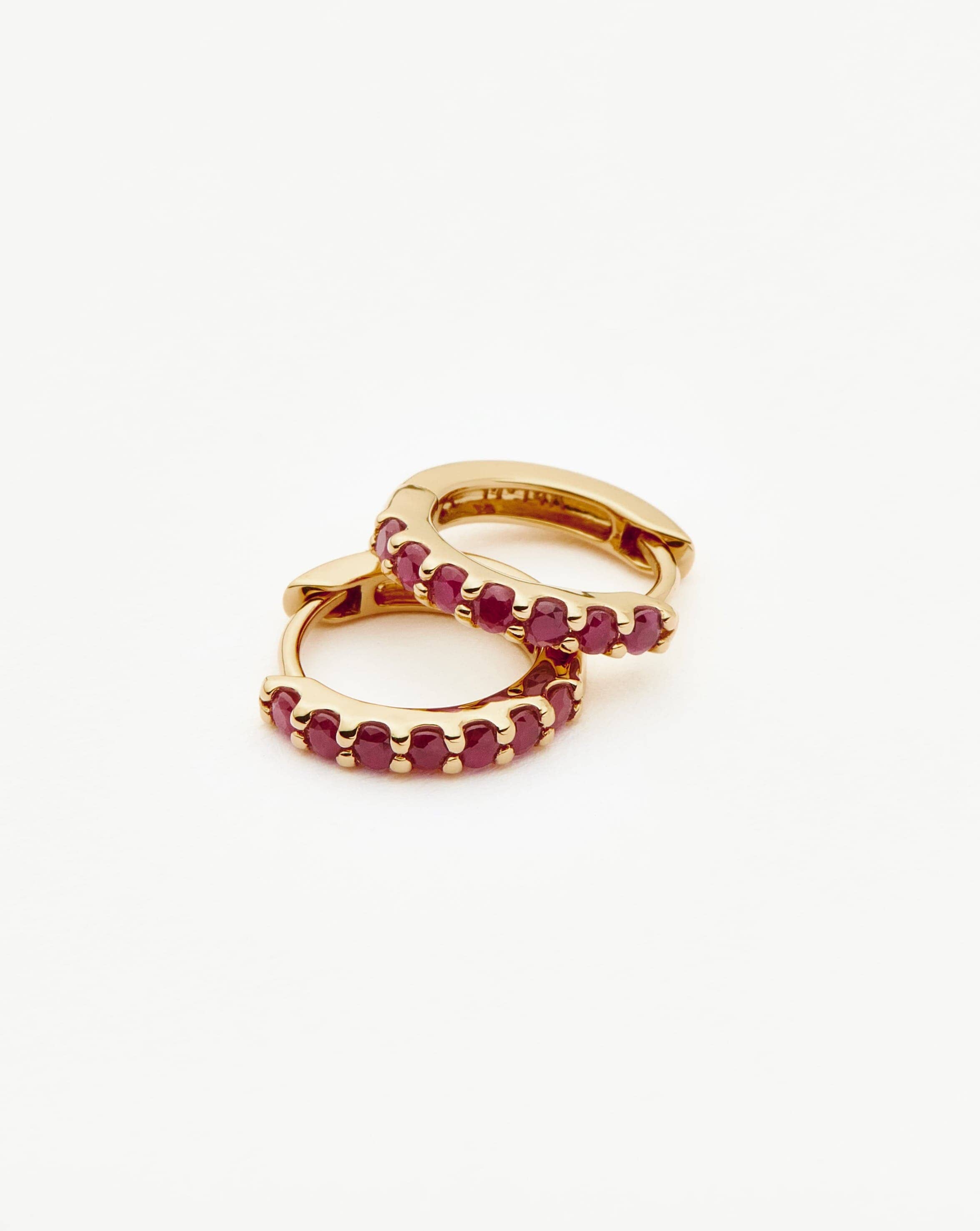 Fine Ruby Huggies | 14k Solid Gold/Ruby