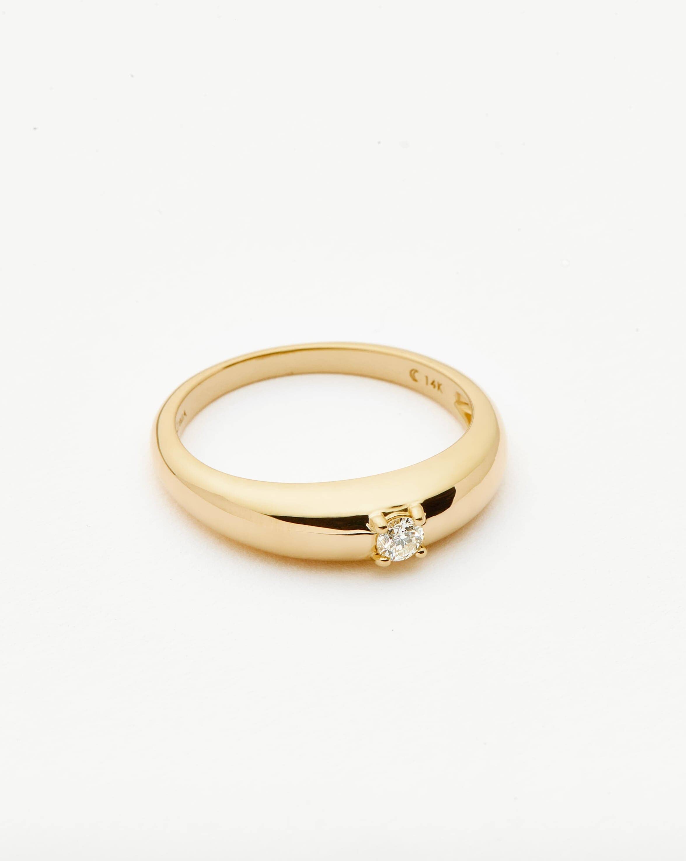 Fine Single Diamond Classic Dome Ring | 14k Solid Gold/Diamond