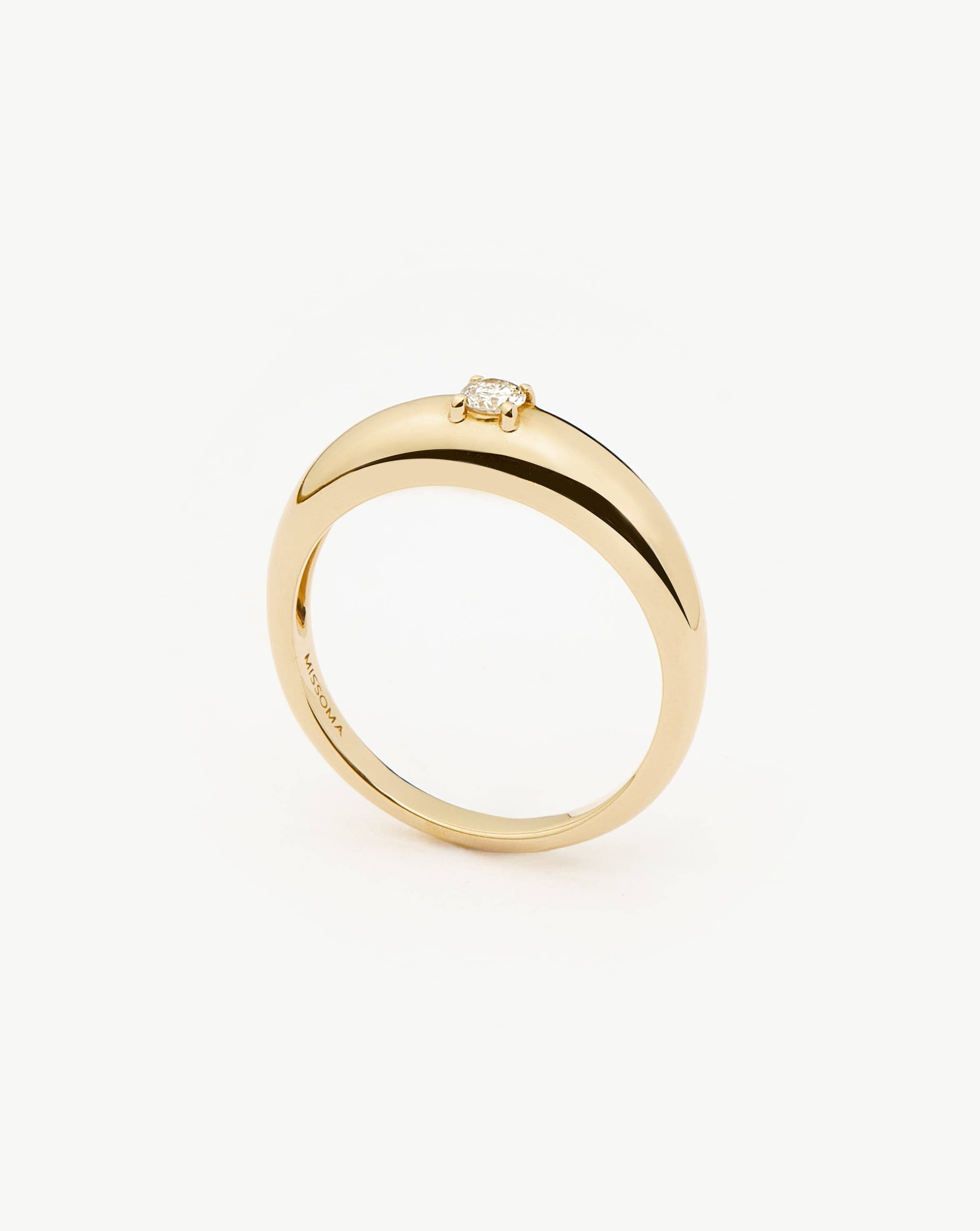 Fine Single Diamond Classic Dome Ring | 14k Solid Gold/Diamond