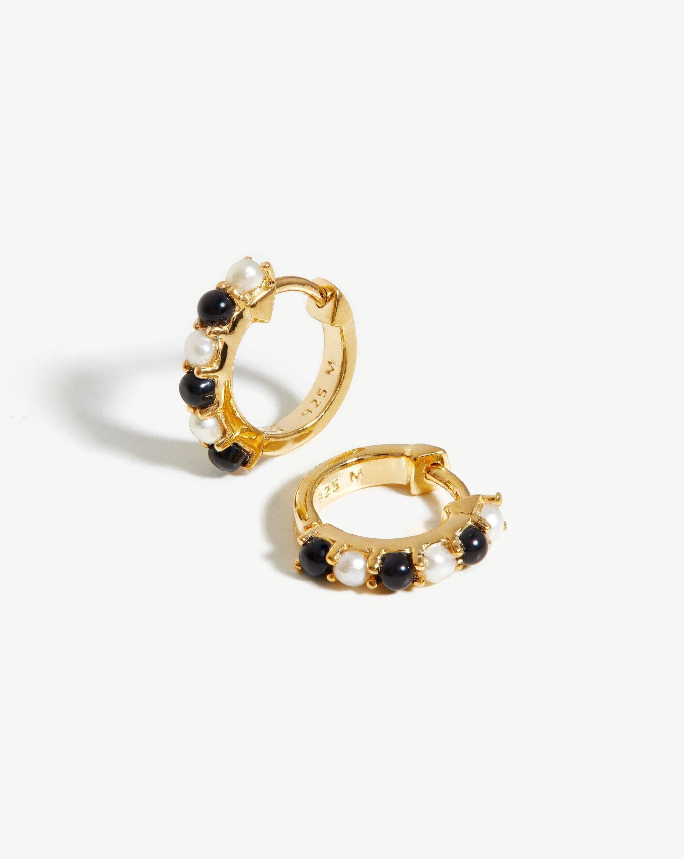 Gemstone Huggies | 18k Gold Vermeil/Pearl & Black Onyx