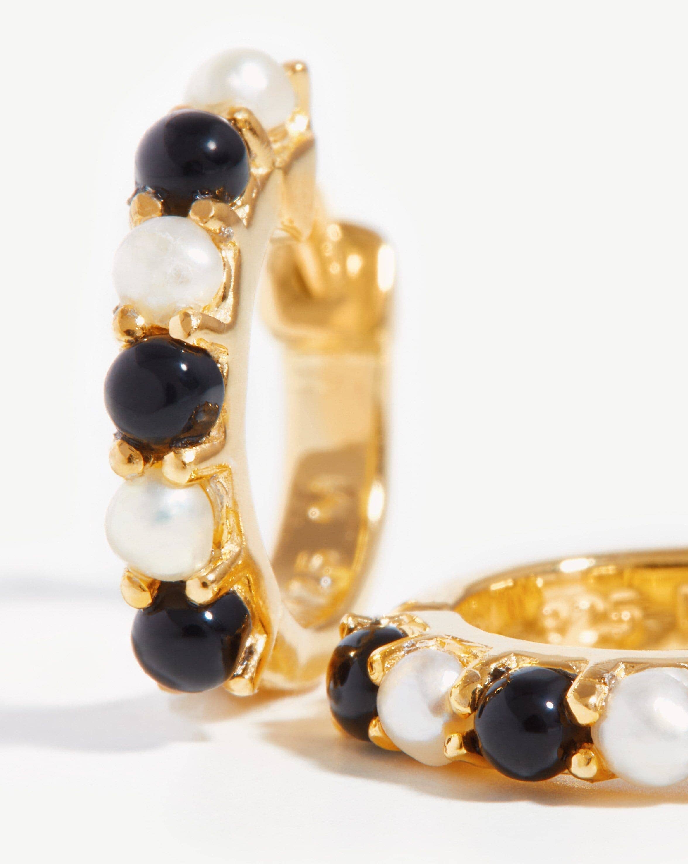 Gemstone Huggies | 18k Gold Vermeil/Pearl & Black Onyx