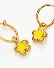 Good Vibes Enamel Flower Mini Charm Hoop Earrings | 18k Gold Vermeil/Lemon Yellow