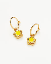 Good Vibes Enamel Flower Mini Charm Hoop Earrings | 18k Gold Vermeil/Lemon Yellow