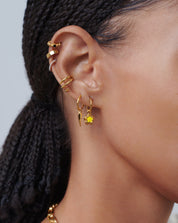 Good Vibes Enamel Flower Mini Charm Hoop Earrings | 18k Gold Vermeil/Lemon Yellow