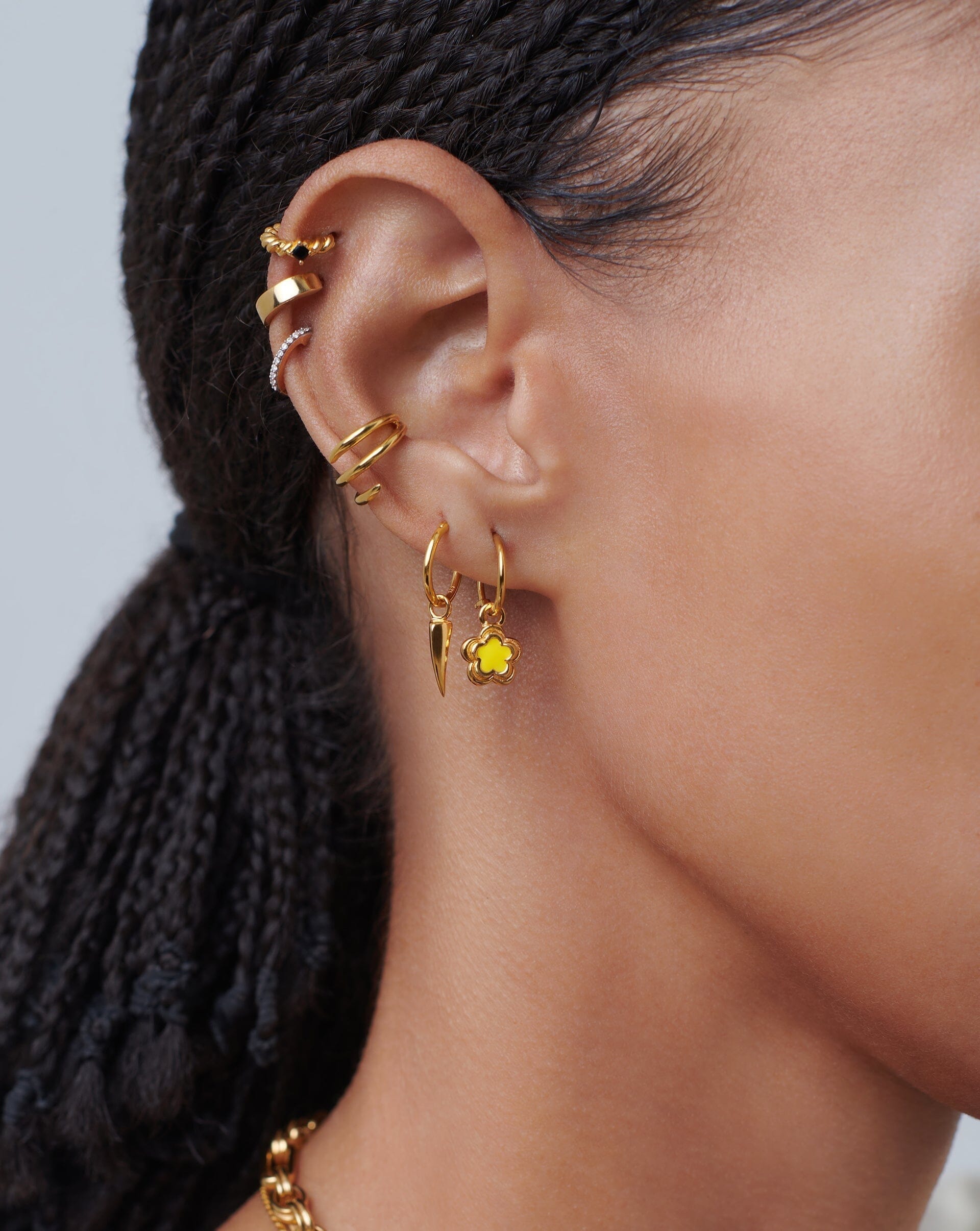 Good Vibes Enamel Flower Mini Charm Hoop Earrings | 18k Gold Vermeil/Lemon Yellow