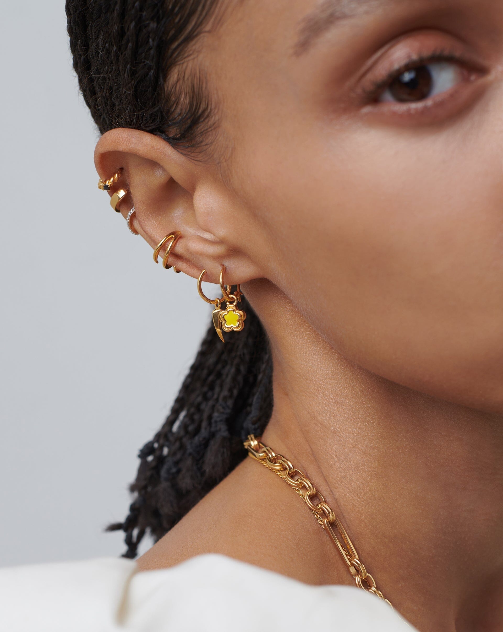 Good Vibes Enamel Flower Mini Charm Hoop Earrings | 18k Gold Vermeil/Lemon Yellow