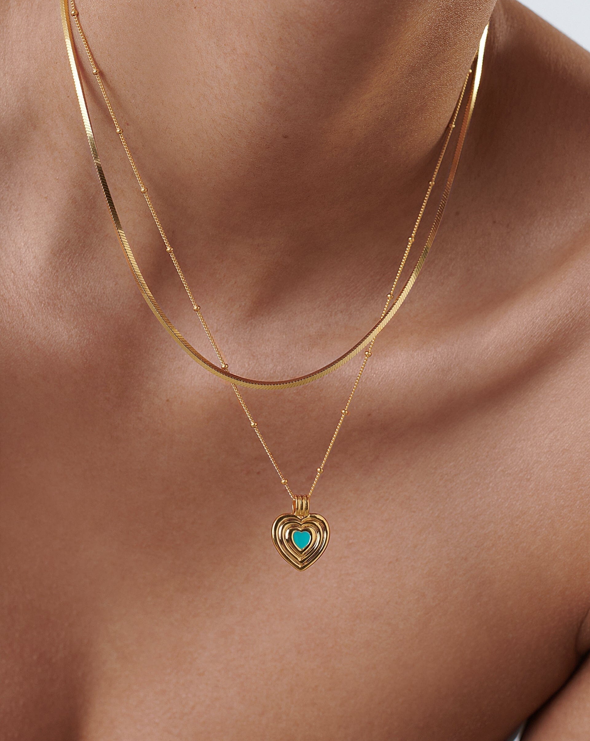 Good Vibes Enamel Heart Pendant Necklace | 18k Gold Vermeil/Aqua