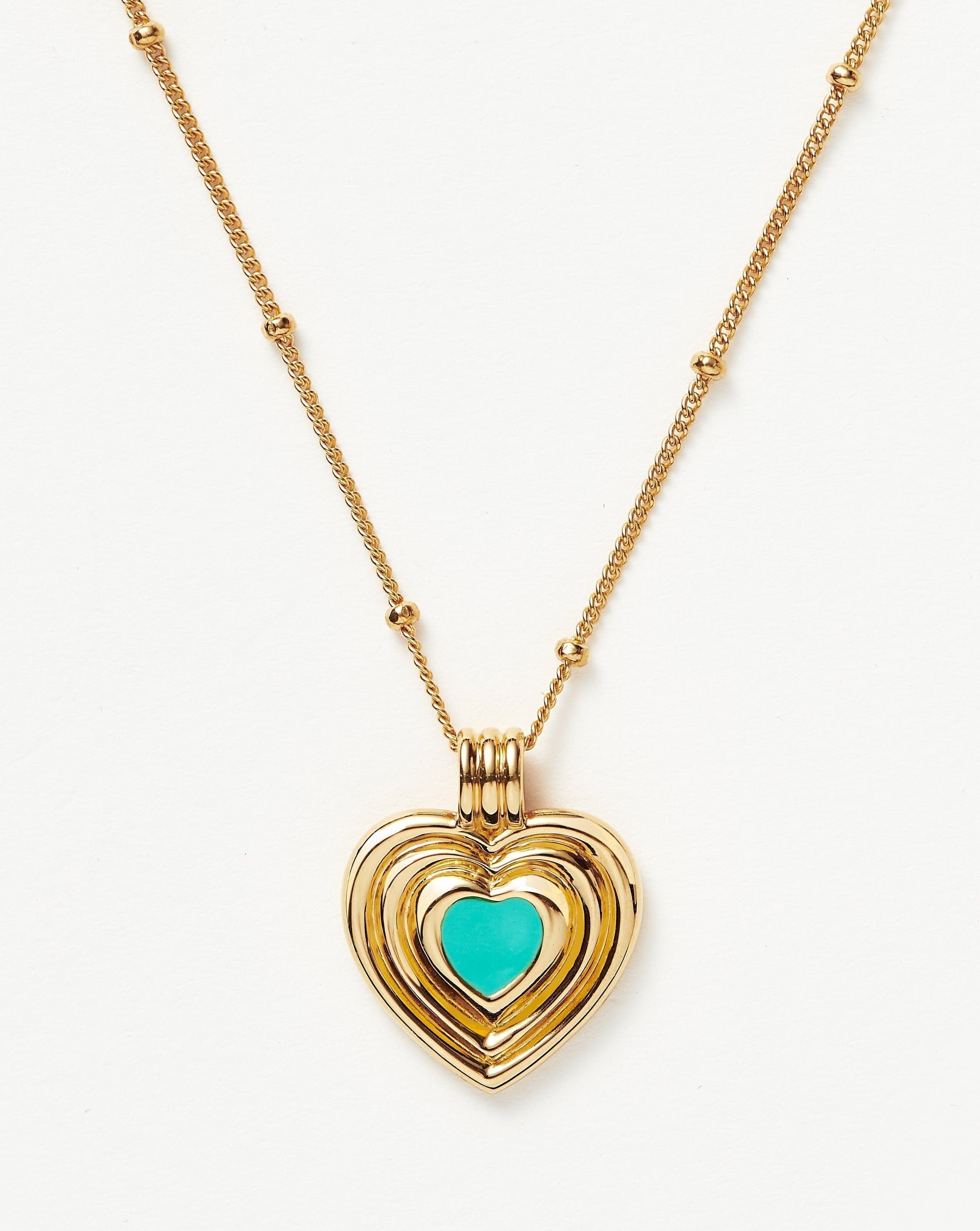 Good Vibes Enamel Heart Pendant Necklace | 18k Gold Vermeil/Aqua